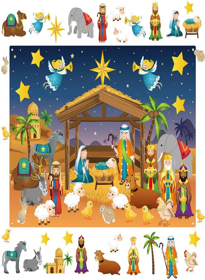 لوحة قصة ميلاد المسيح من اللباد من MiniInflat بطول 3.4 قدم، مجموعة أشغال يدوية لعيد الميلاد، ديكور حائط ديني لعيد الميلاد، زينة للعطلات، الكنيسة، مدرسة الأحد (35، ميلاد المسيح) - Image 1